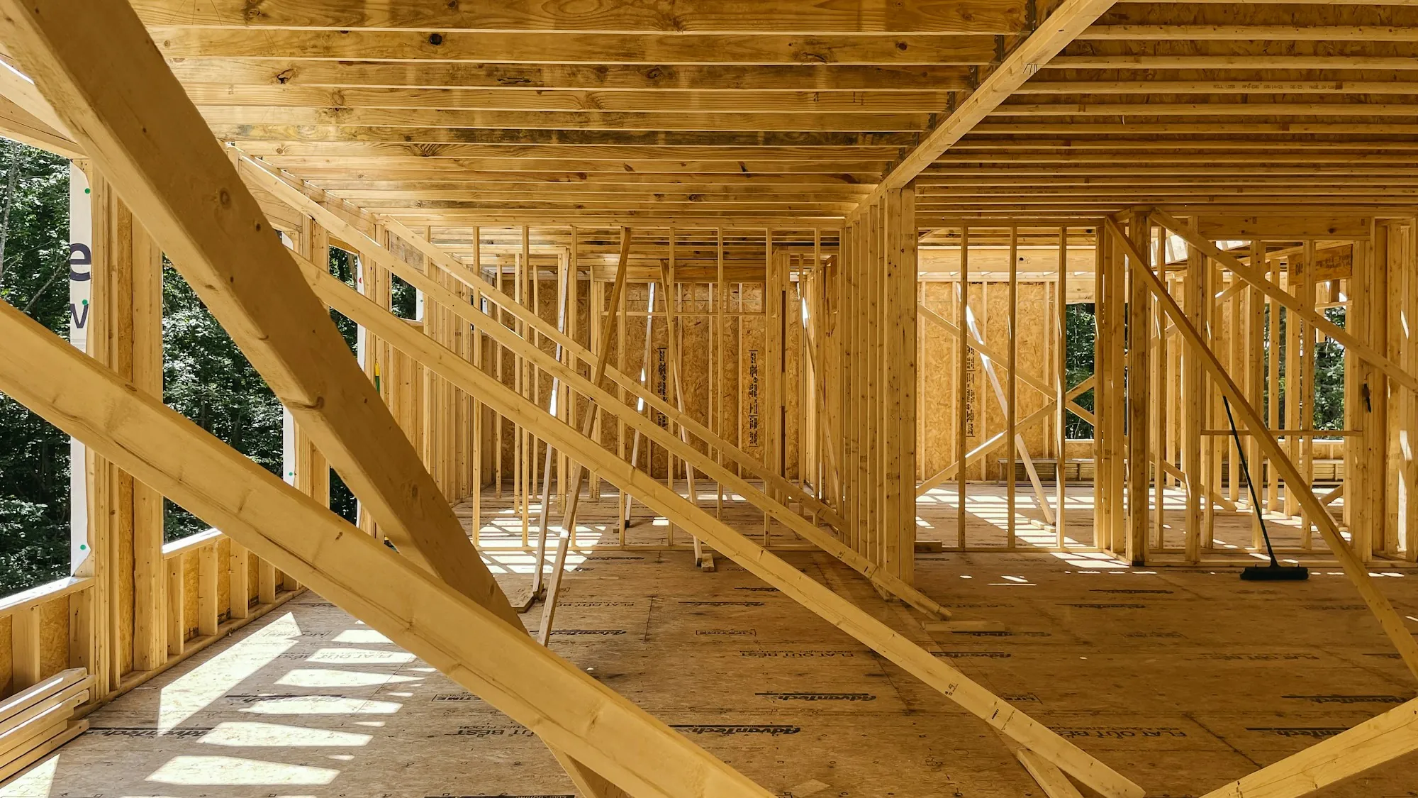 Interior of a wood-framed house under construction